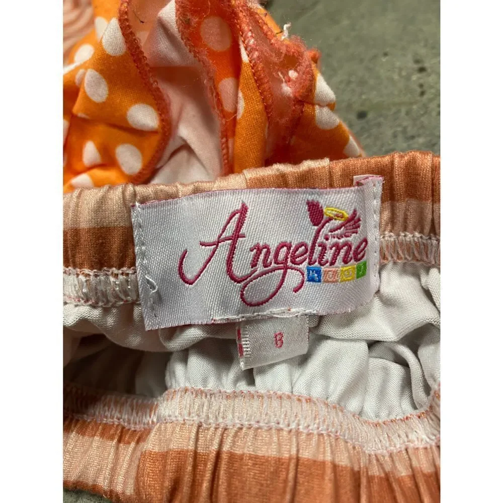 Angeline Pink & Orange Owl Ruffle Top & Bottom Set Size 8